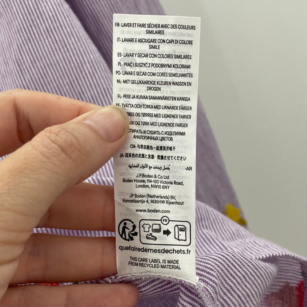 Boden Embroidered Trim Interest Top Purple Stripe Embroidery 4 - Picture 11 of 12